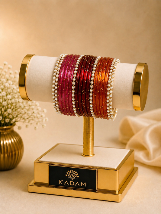 Kashmiri Raindrop Pearl-Craft Multicolour Glass Bangles