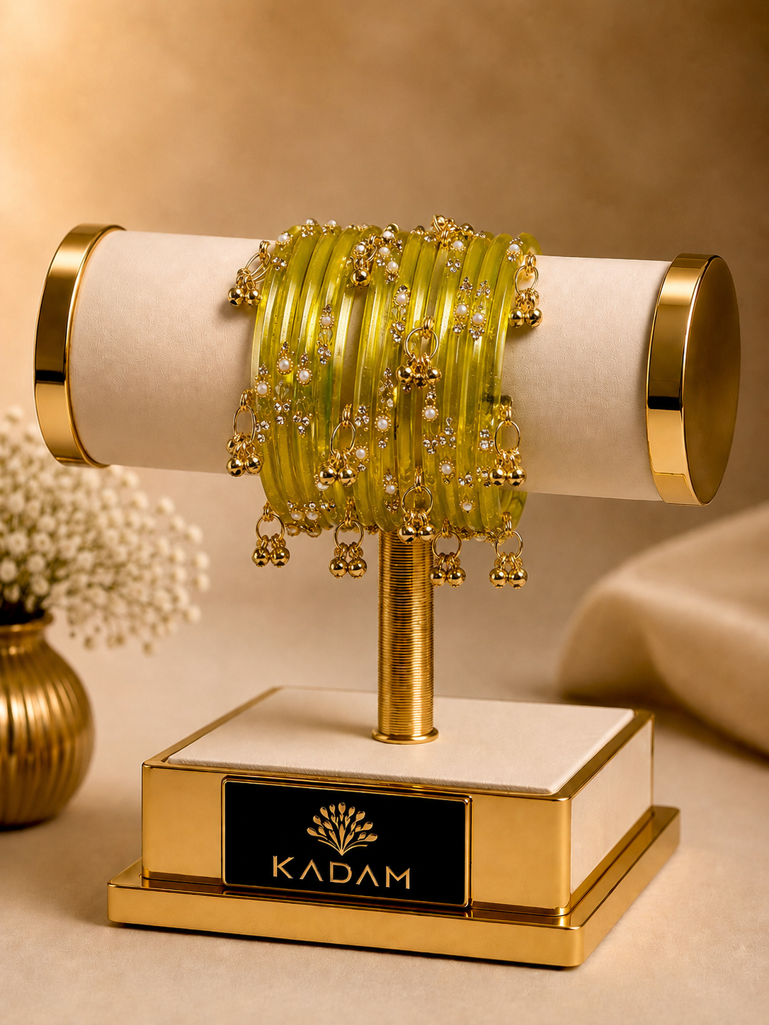 Kashmiri  Jhumka Yellow Bangles Set