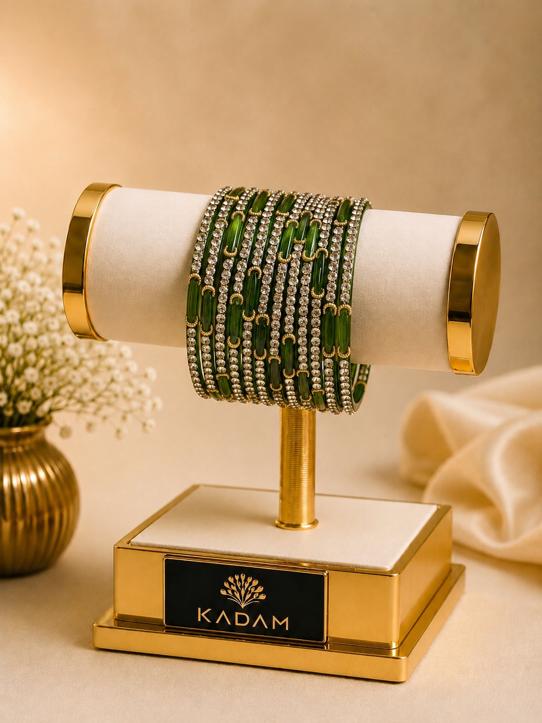 Kashmiri Dadima Emerald Green Crystal Glass Bangles