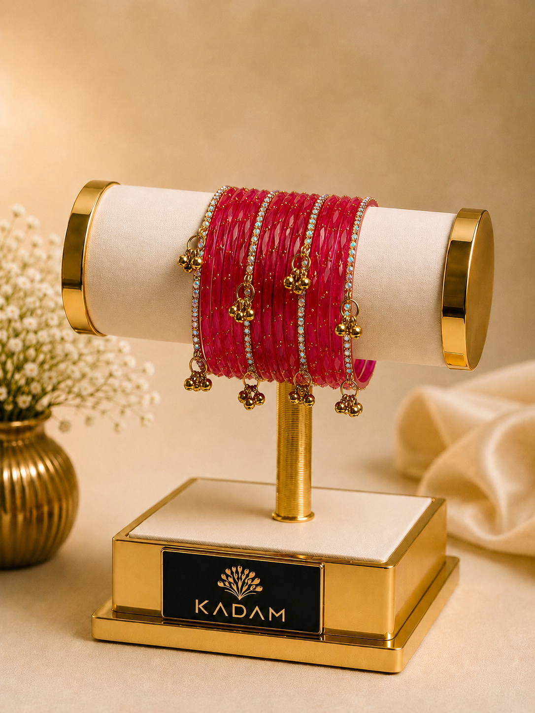 Kashmiri Fuchsia Pink Raindrop stone Ghungroo Glass Bangles