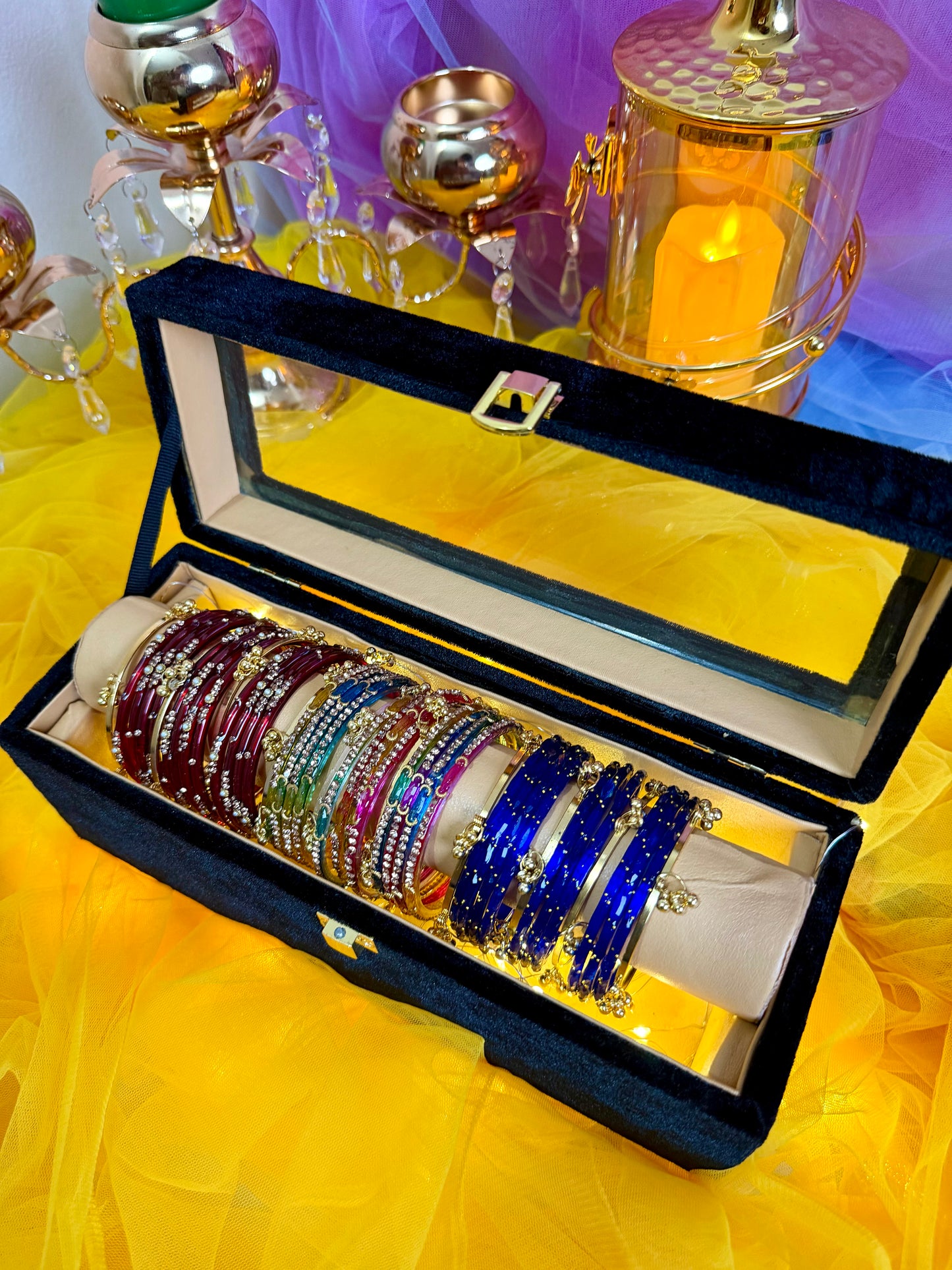 Kashmiri Premium 1 Row Bangle Box – 4 Sets | 16 Ghungroo Included