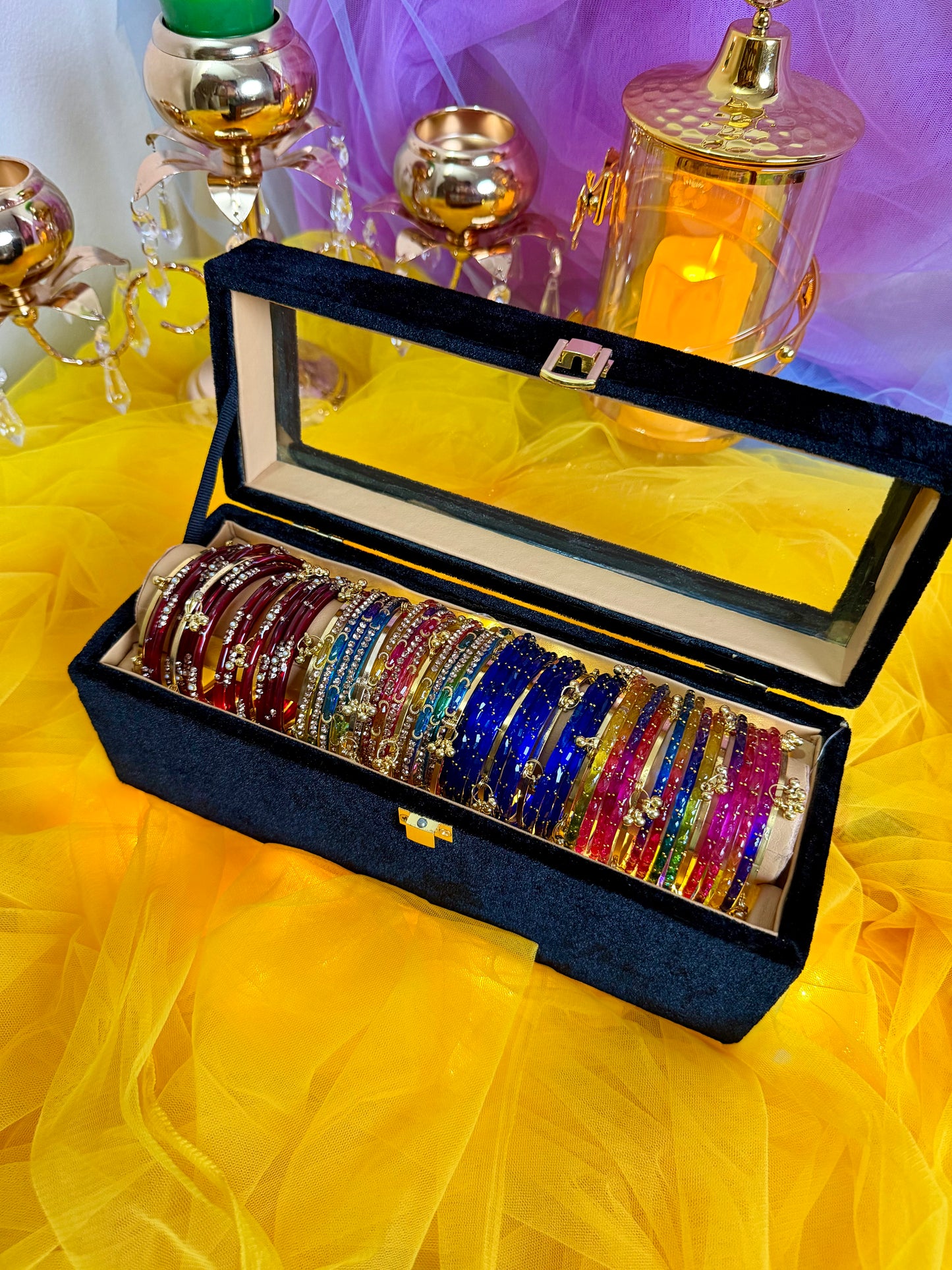 Kashmiri Premium 1 Row Bangle Box – 4 Sets | 16 Ghungroo Included