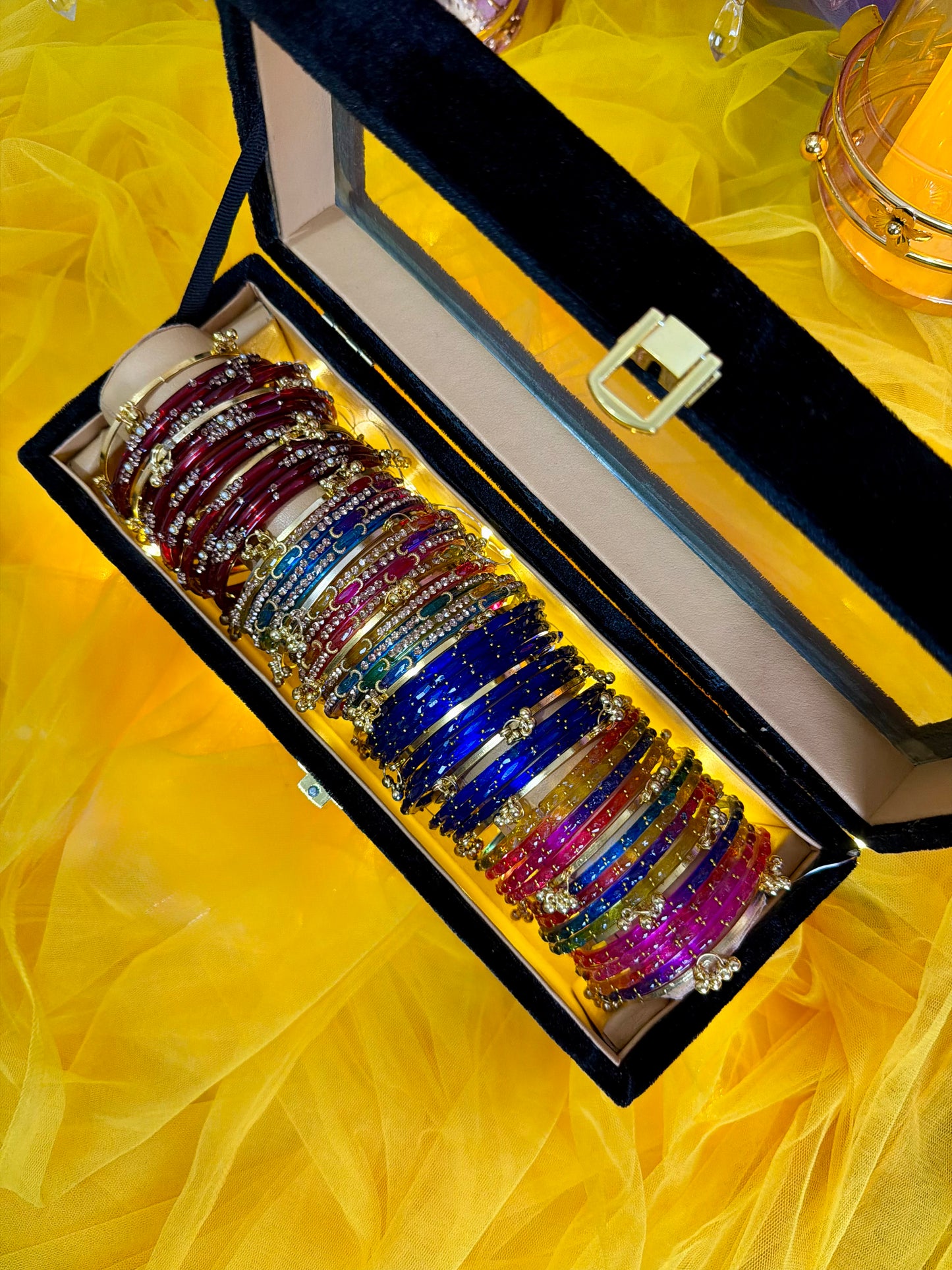 Kashmiri Premium 1 Row Bangle Box – 4 Sets | 16 Ghungroo Included