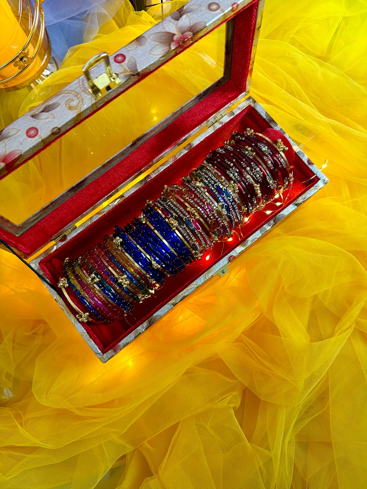 Kashmiri Premium 1 Row Bangle Box – 4 Sets | 16 Ghungroo Included