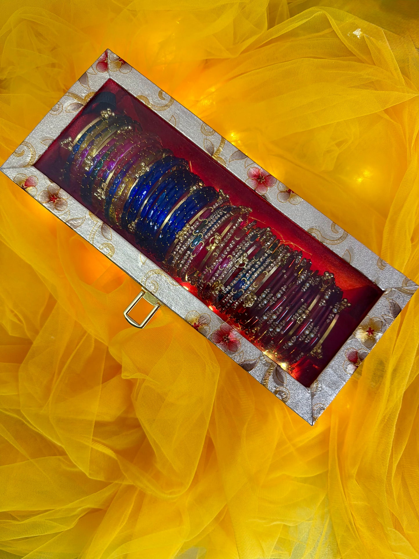 Kashmiri Premium 1 Row Bangle Box – 4 Sets | 16 Ghungroo Included