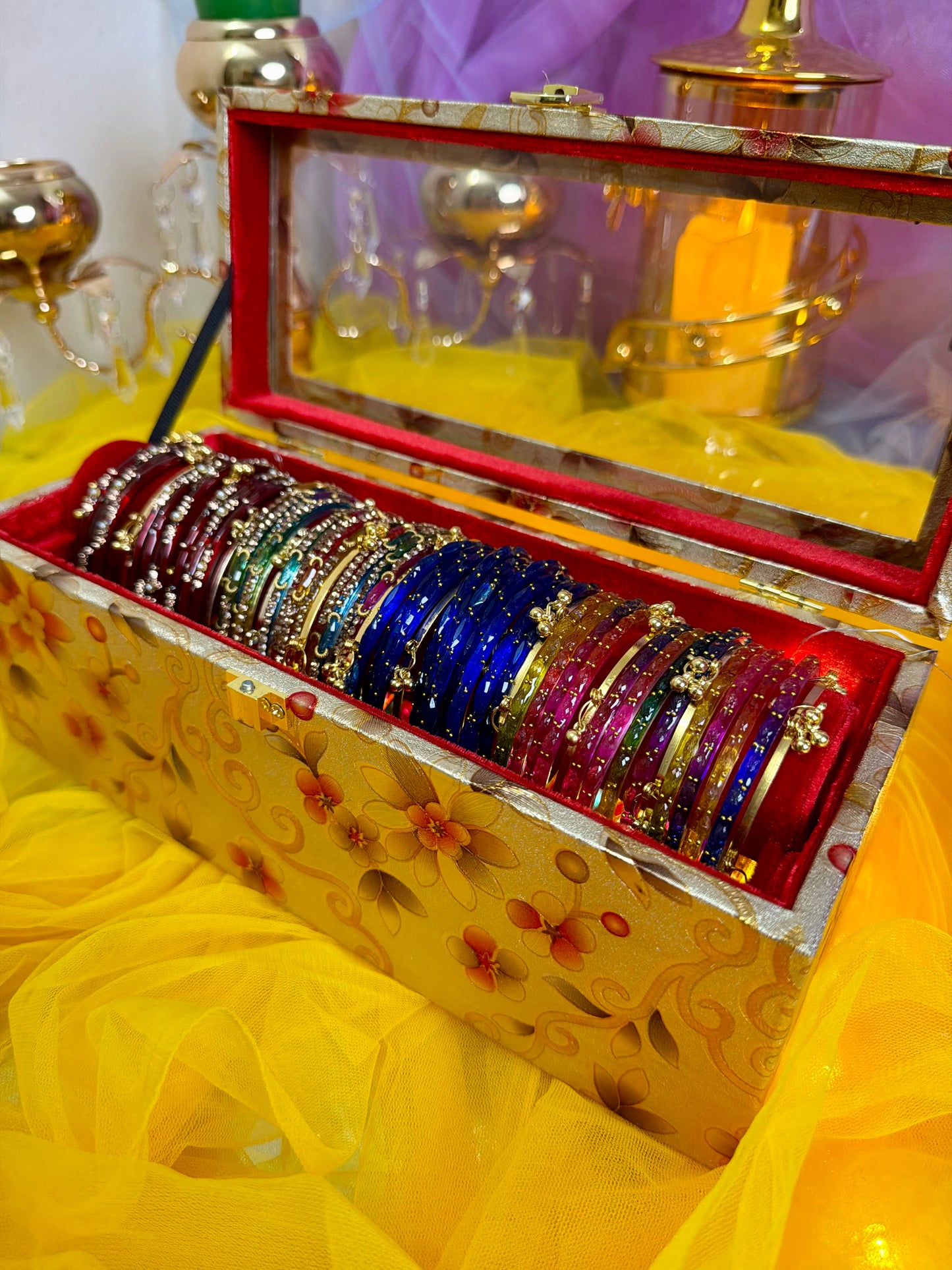 Kashmiri Premium 1 Row Bangle Box – 4 Sets | 16 Ghungroo Included