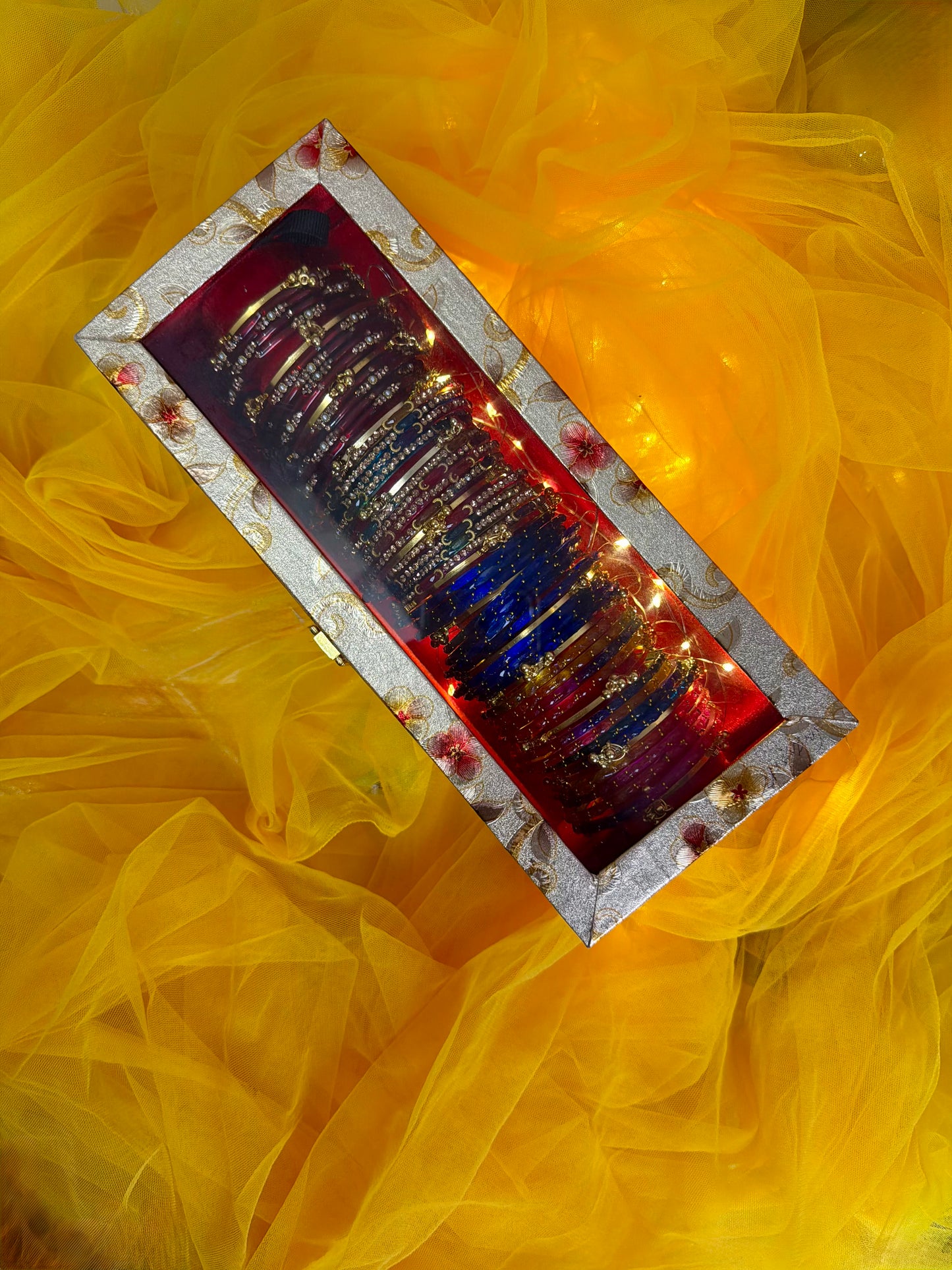 Kashmiri Premium 1 Row Bangle Box – 4 Sets | 16 Ghungroo Included