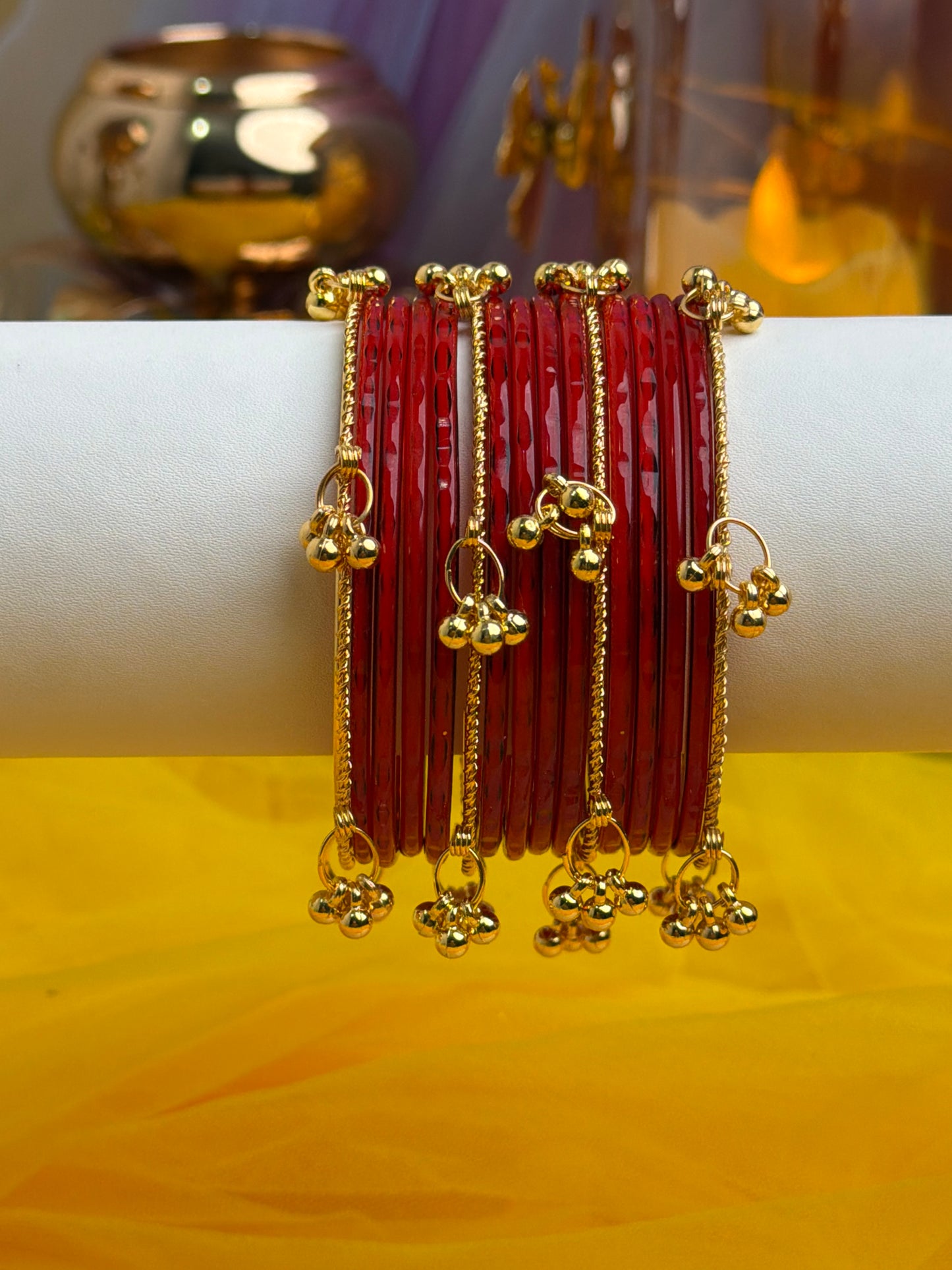 Kashmiri Royal Ruby Faceted Ghungroo Bangles.