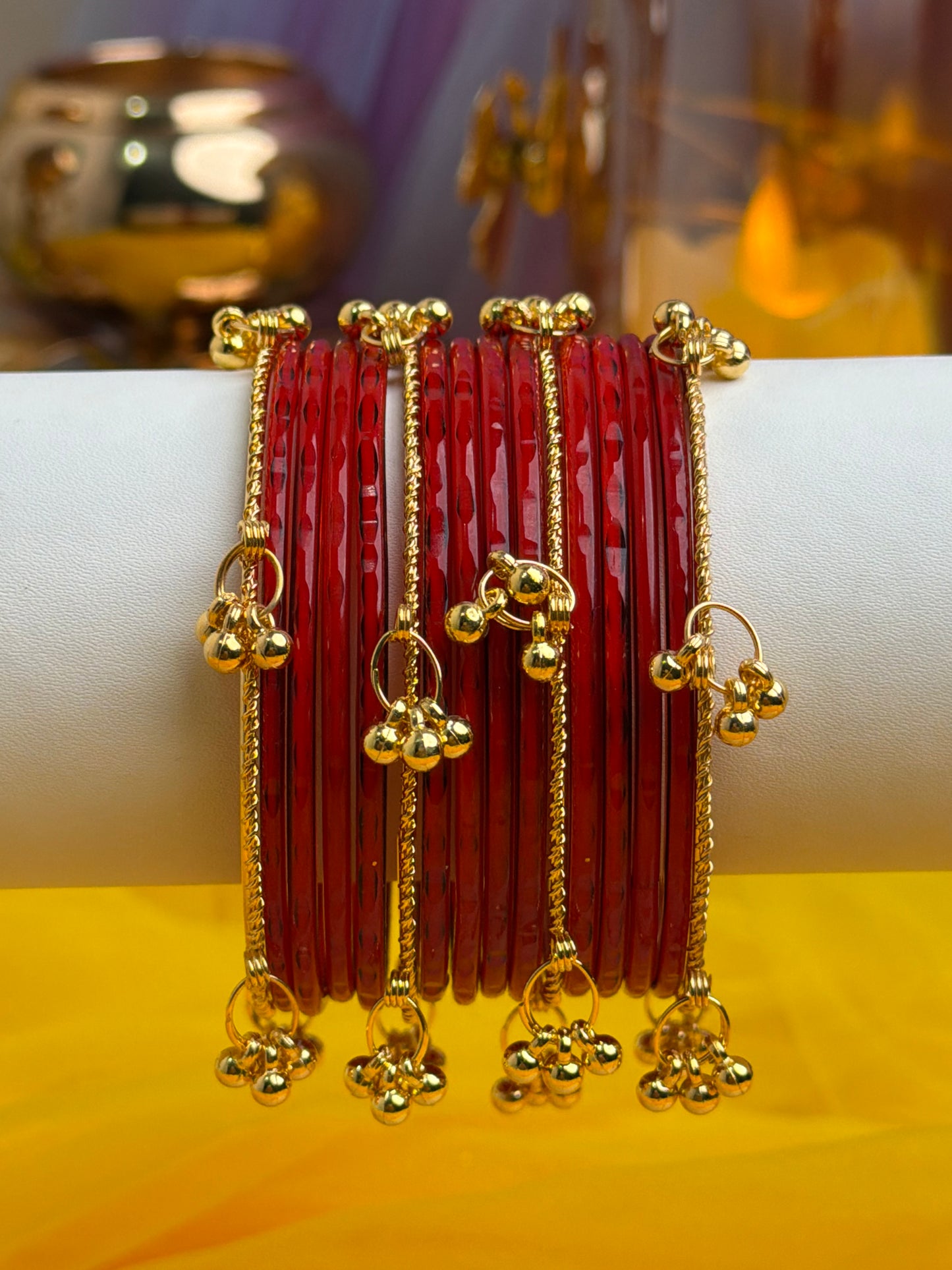 Kashmiri Royal Ruby Faceted Ghungroo Bangles.