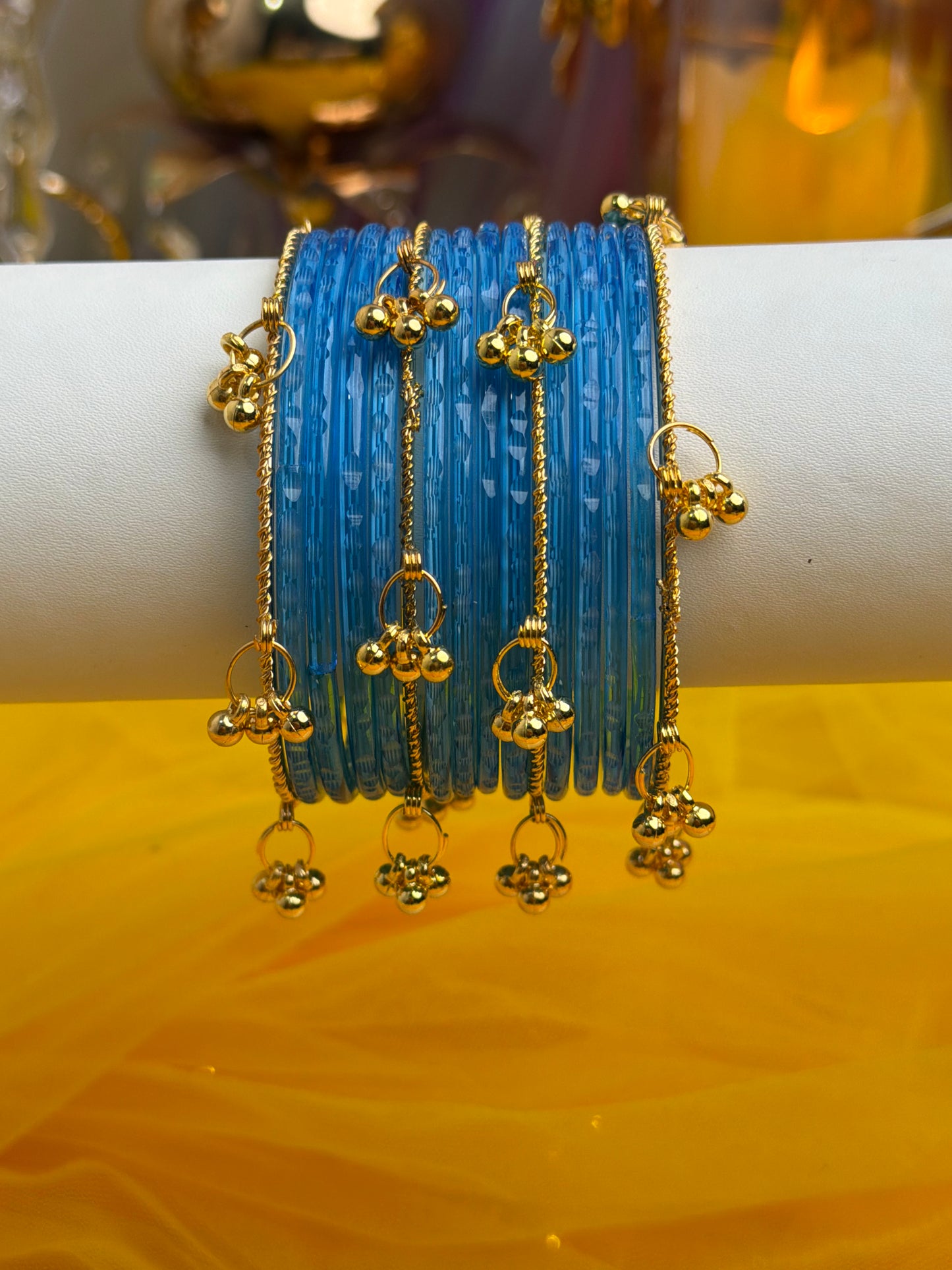 Kashmiri Crystal Sky Blue Faceted Ghungroo Bangles.