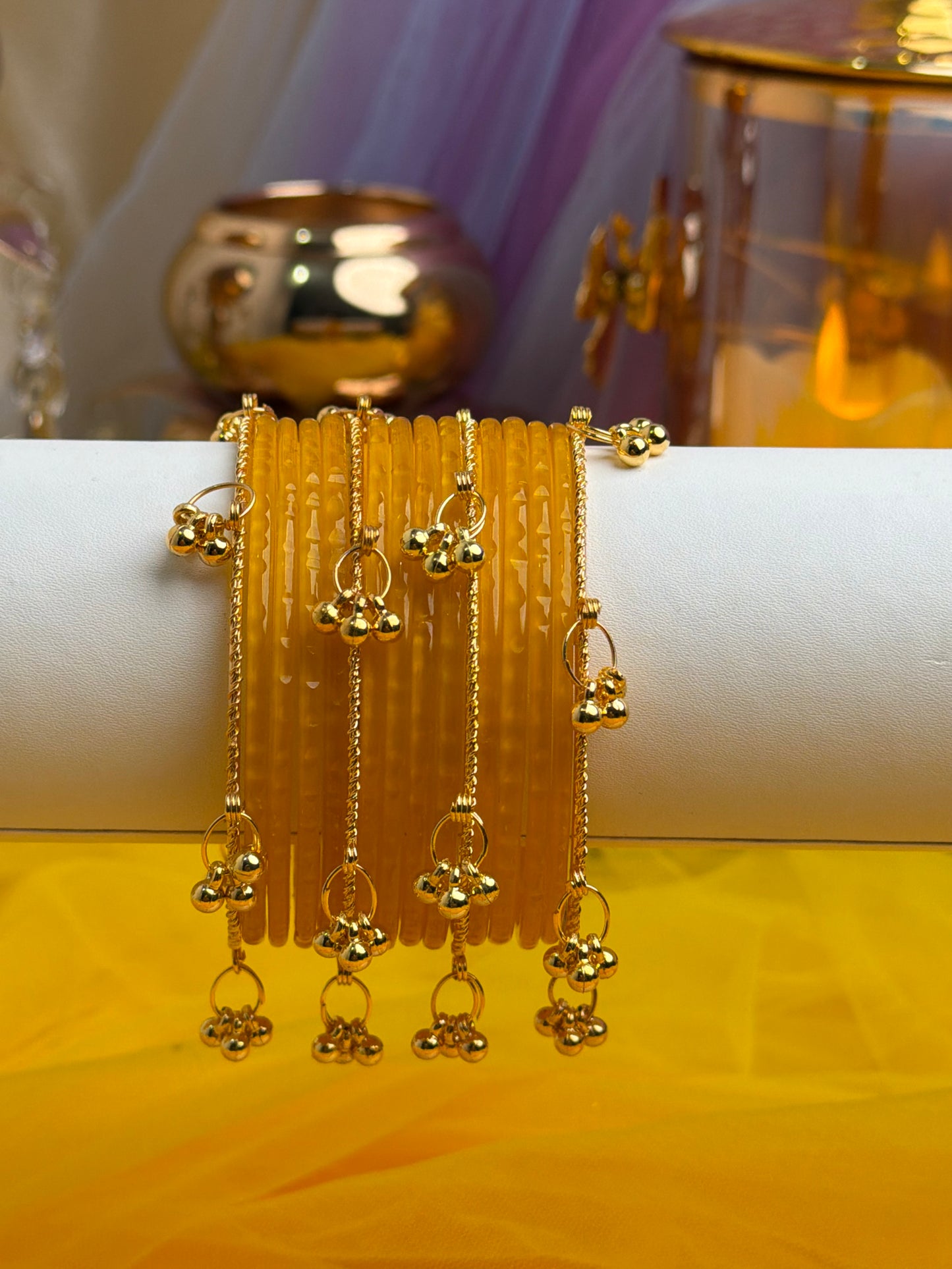 Kashmiri Honey Amber Faceted Ghungroo Bangles.