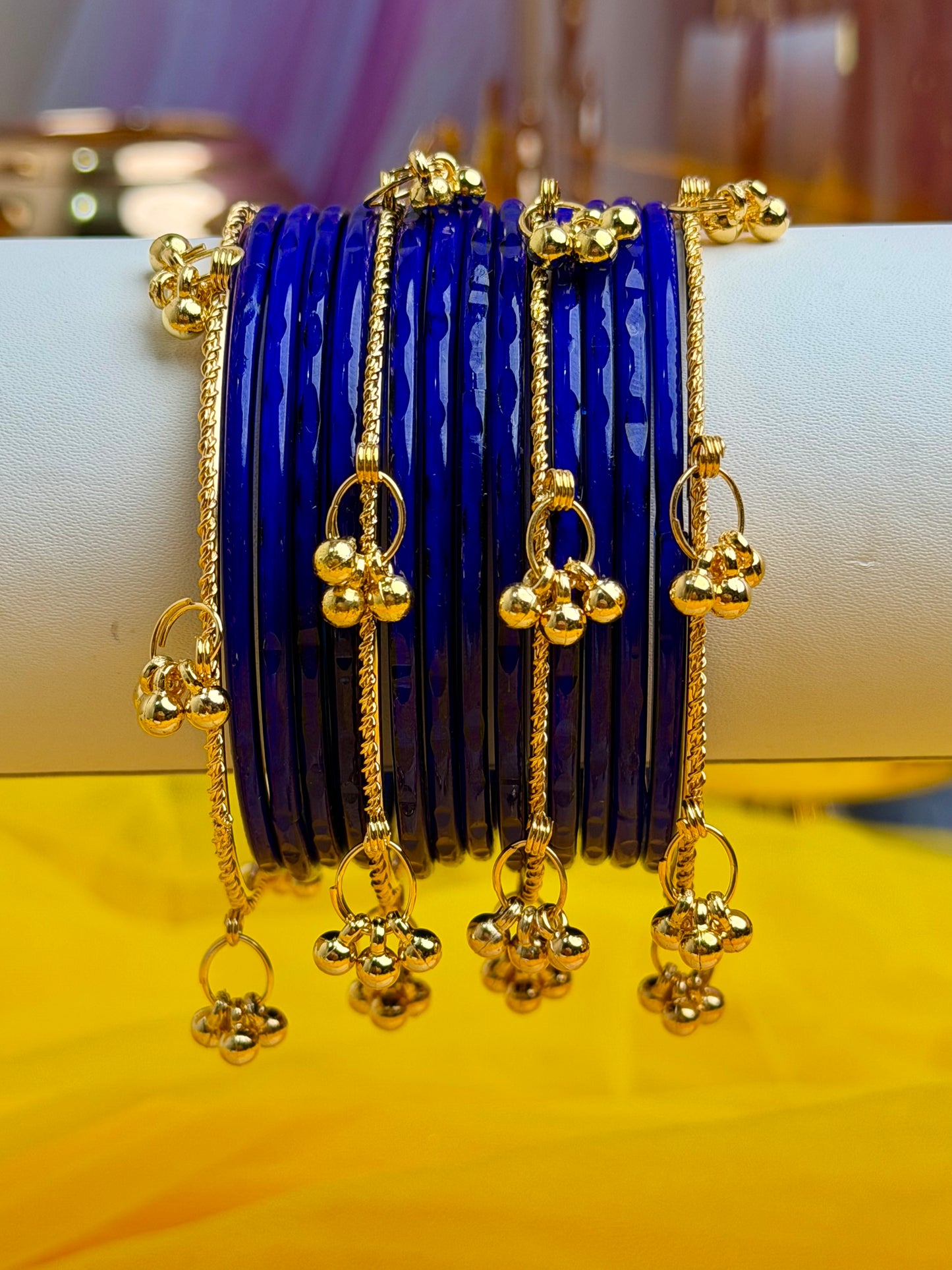 Kashmiri Royal Blue Faceted Ghungroo Bangles