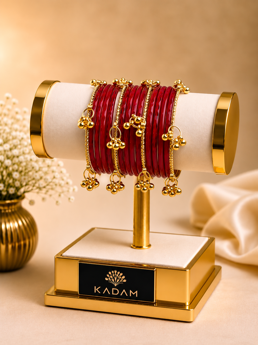 Kashmiri Royal Ruby Faceted Ghungroo Bangles.