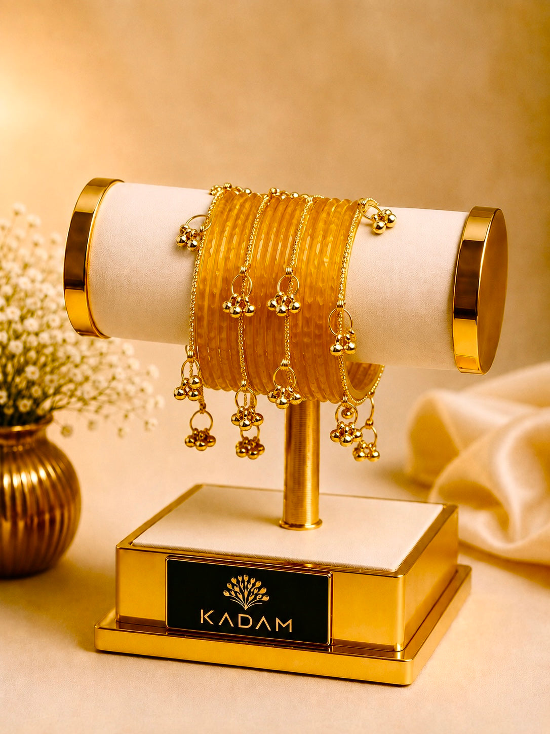 Kashmiri Honey Amber Faceted Ghungroo Bangles.