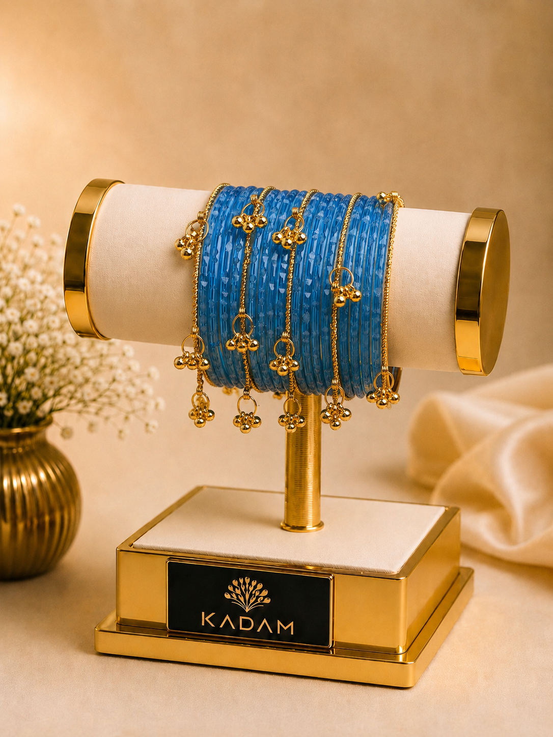 Kashmiri Crystal Sky Blue Faceted Ghungroo Bangles.