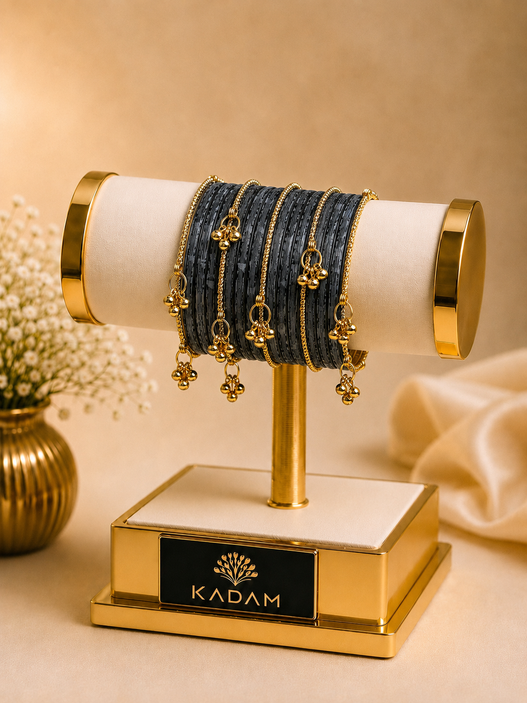 Kashmiri Smoky Black Faceted Ghungroo Bangles.