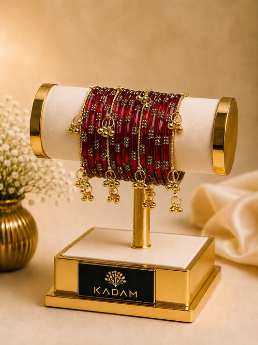 Kashmiri Ruby Red Festival Glow Ghungroo Bangles