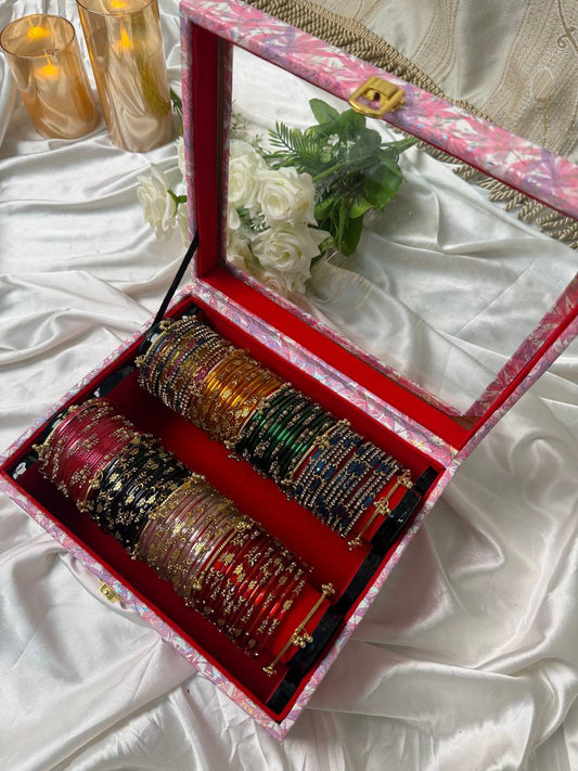KADAM Premium Kashmiri Bangle Gift Box — 96 Bangles & 10 Ghungroo Bangles (Box included )