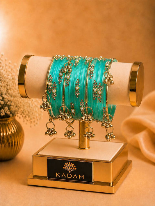 Kashmiri  Jhumka Light Blue Bangles Set