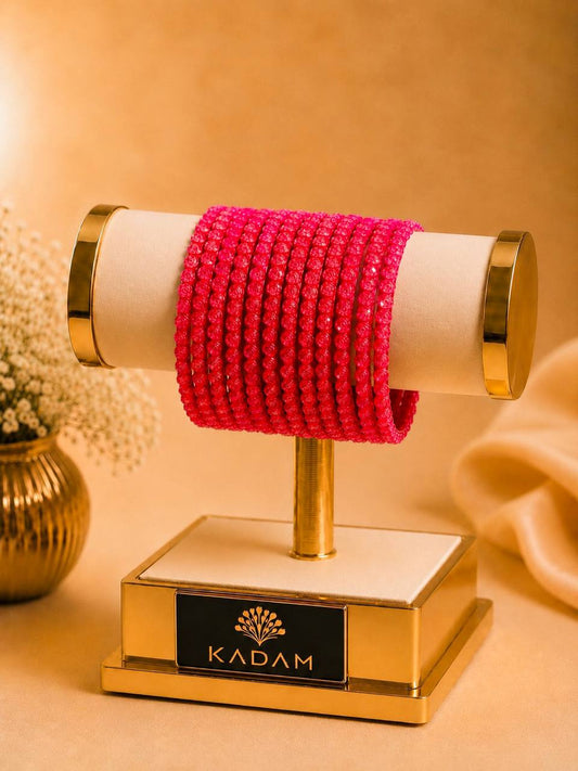 Stone Cut Dark Pink Bangles