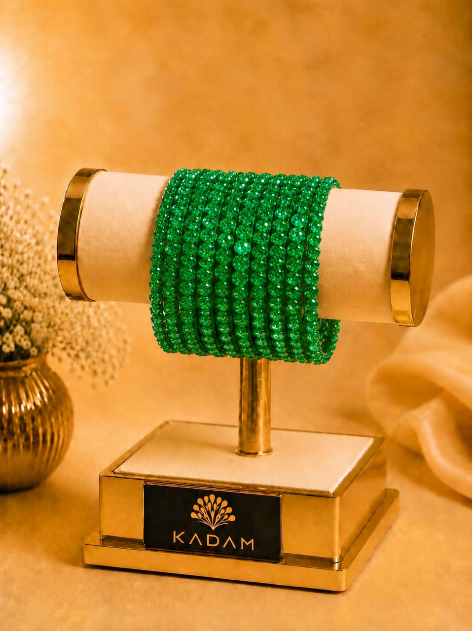 Stone Cut Dark Green Bangles