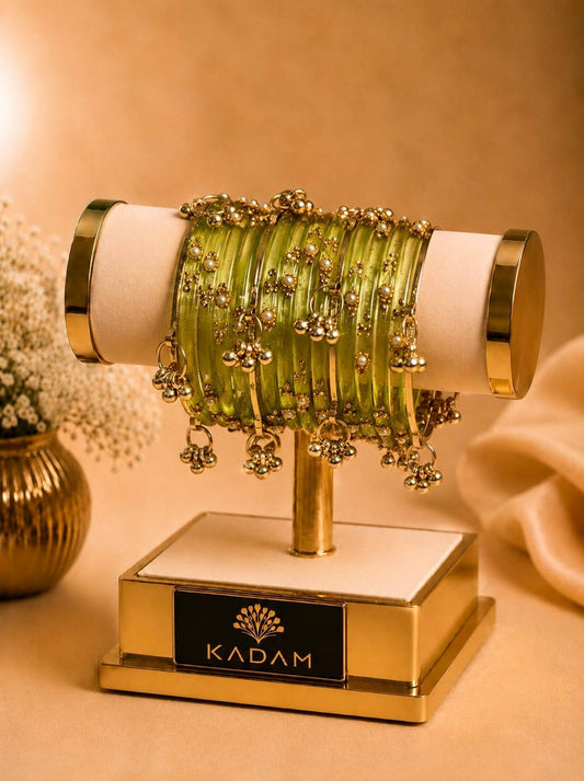 Kashmiri  Jhumka Olive Green  Bangles Set