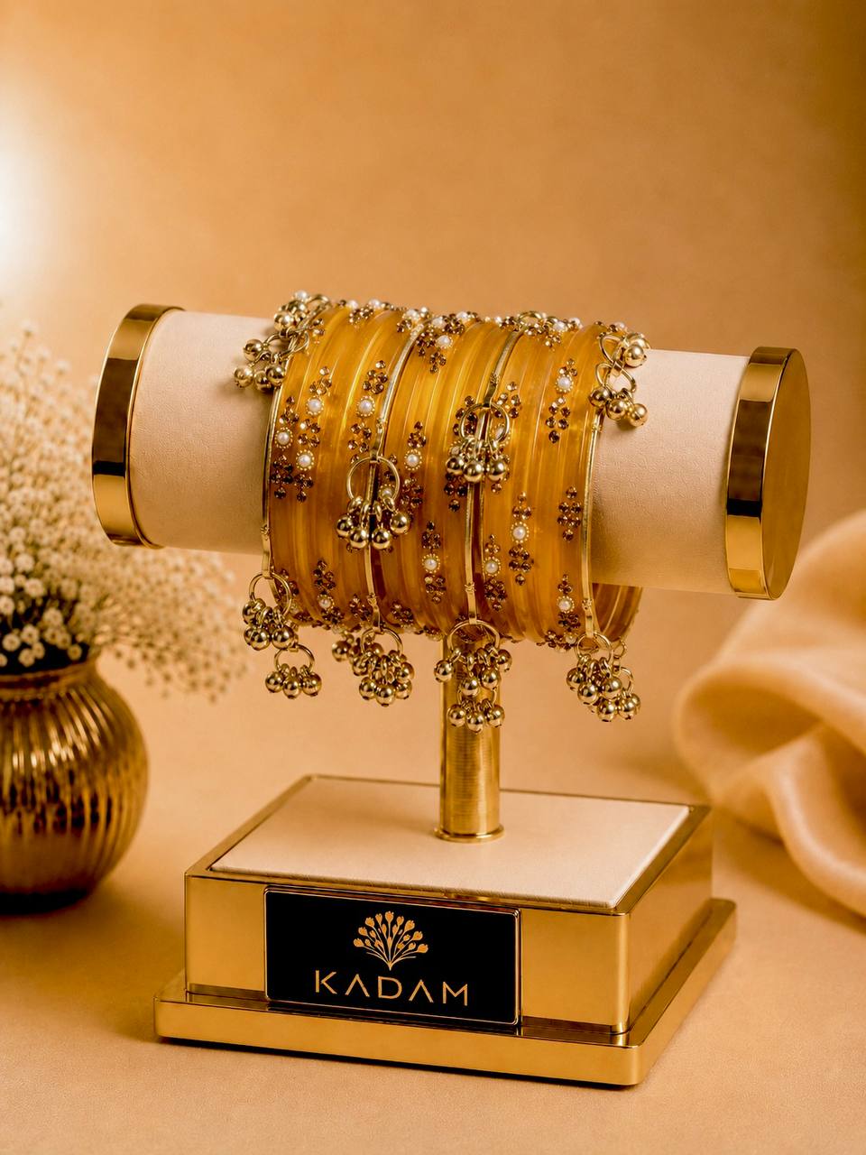 Kashmiri  Jhumka Honey Gold Bangles Set