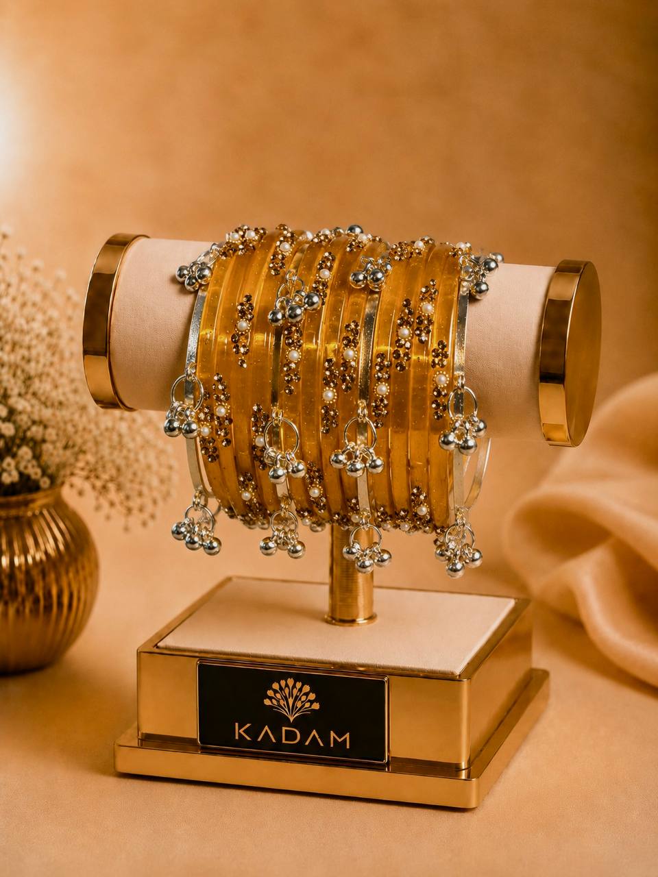 Kashmiri  Jhumka Honey Gold Bangles Set