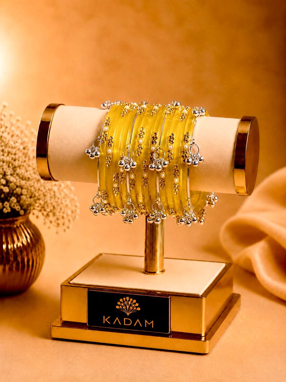 Kashmiri  Jhumka Yellow Bangles Set