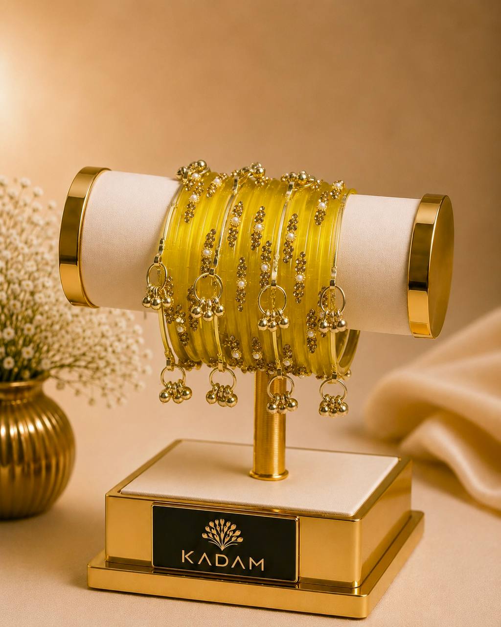Kashmiri  Jhumka Yellow Bangles Set