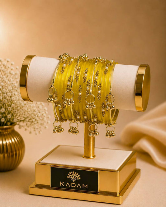 Kashmiri  Jhumka Yellow Bangles Set