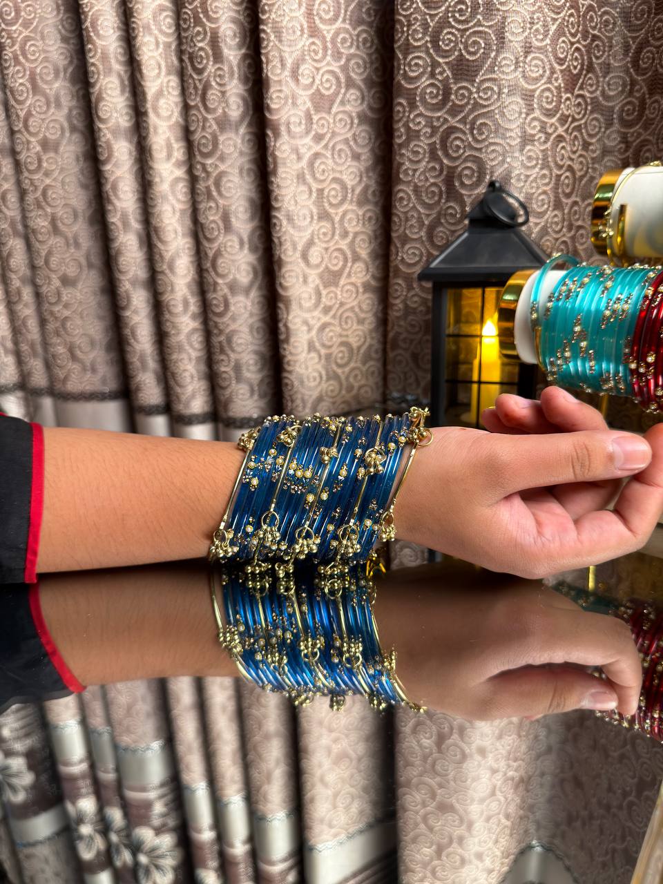 Kashmiri  Jhumka Royal Blue  Bangles Set