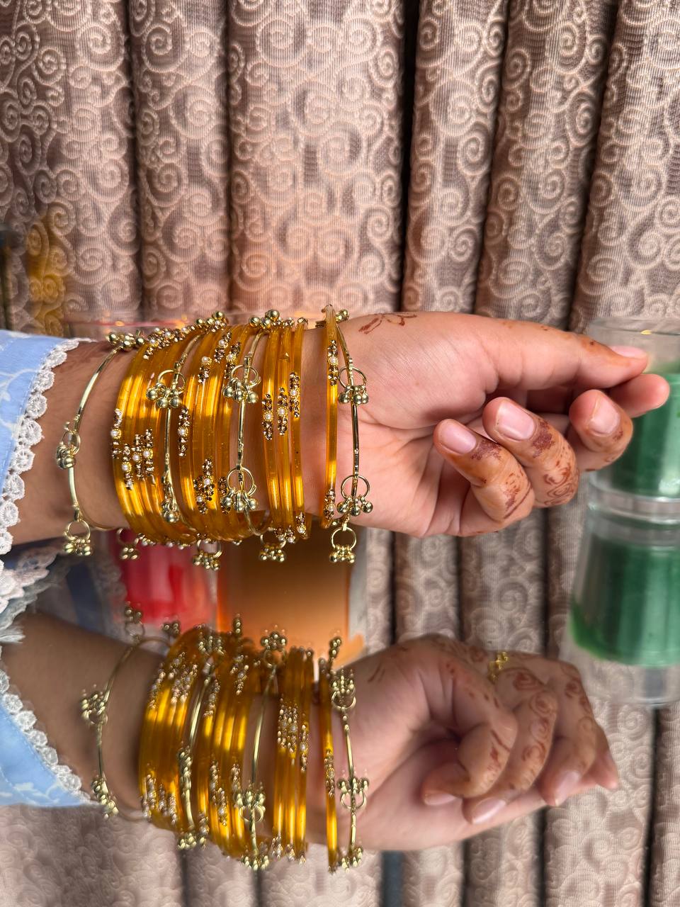 Kashmiri  Jhumka Honey Gold Bangles Set