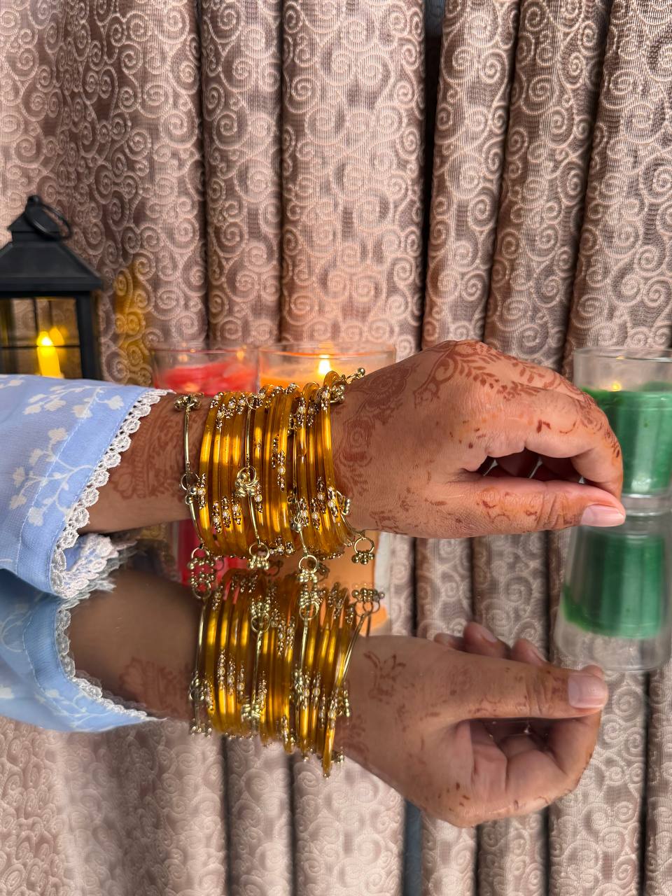Kashmiri  Jhumka Honey Gold Bangles Set