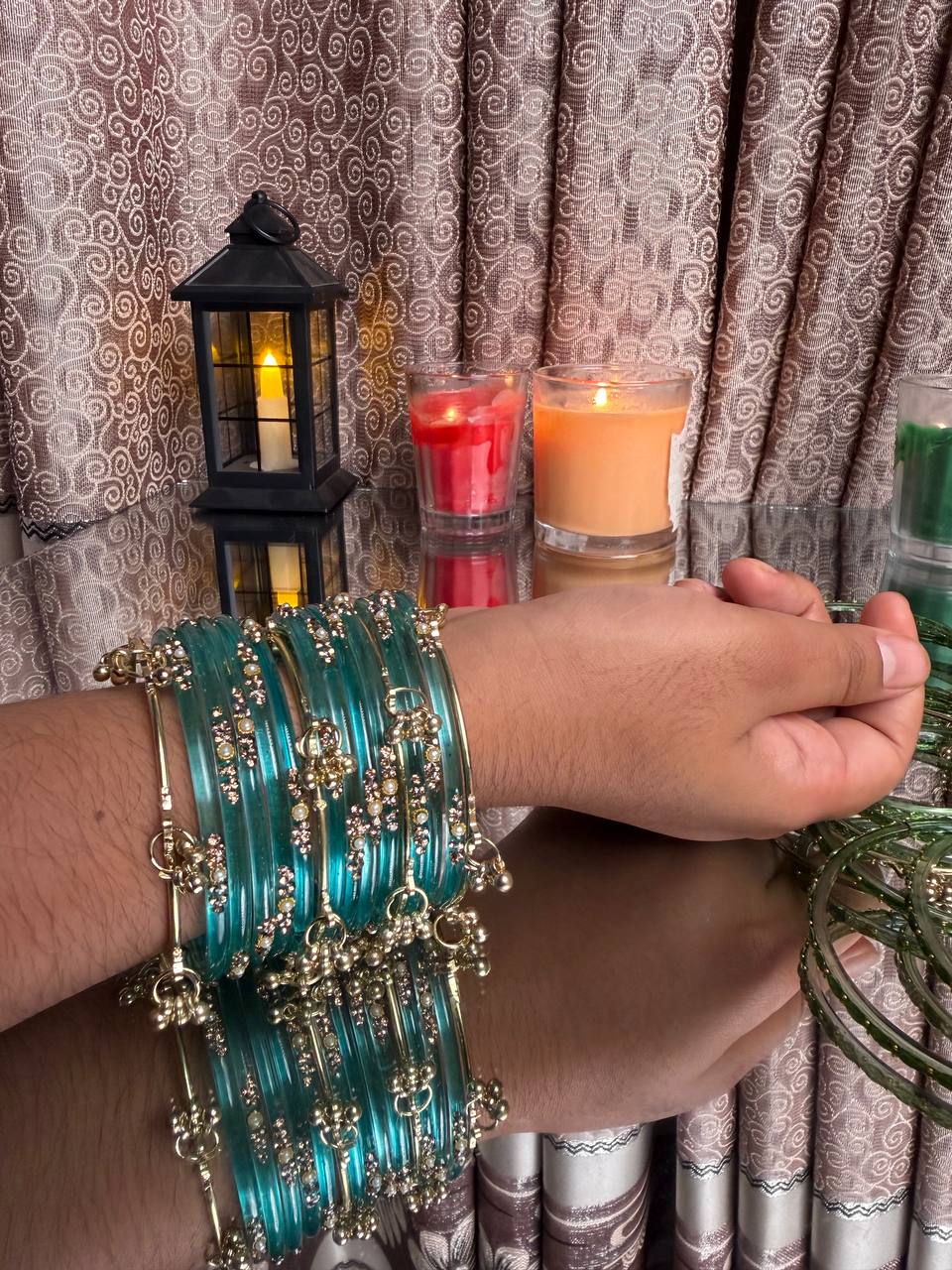 Kashmiri  Jhumka Light Blue Bangles Set