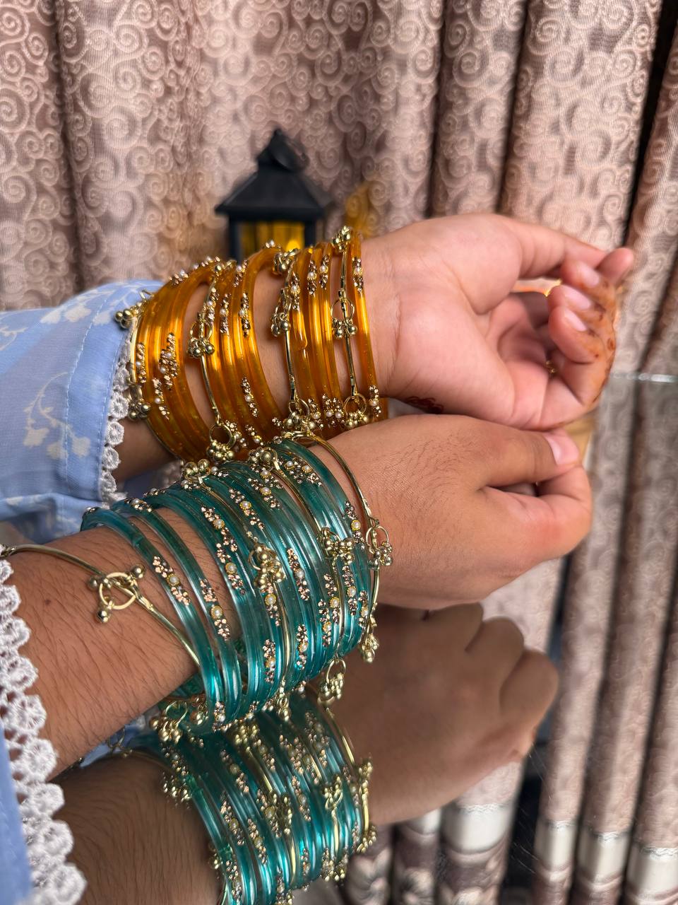 Kashmiri  Jhumka Light Blue Bangles Set