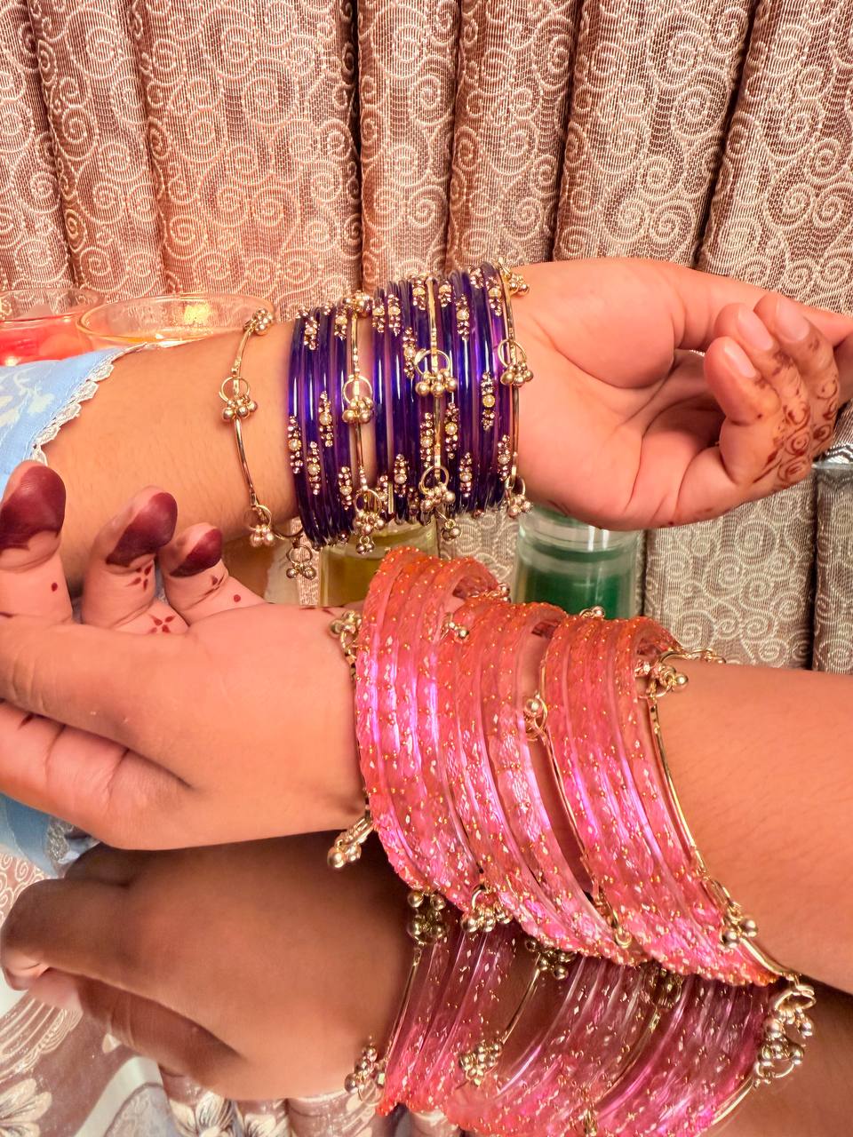 Kashmiri Raindrop Jhumka  Pink  Bangles
