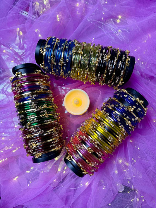 Kashmiri glass bangles with ghungroo  9 Set combo