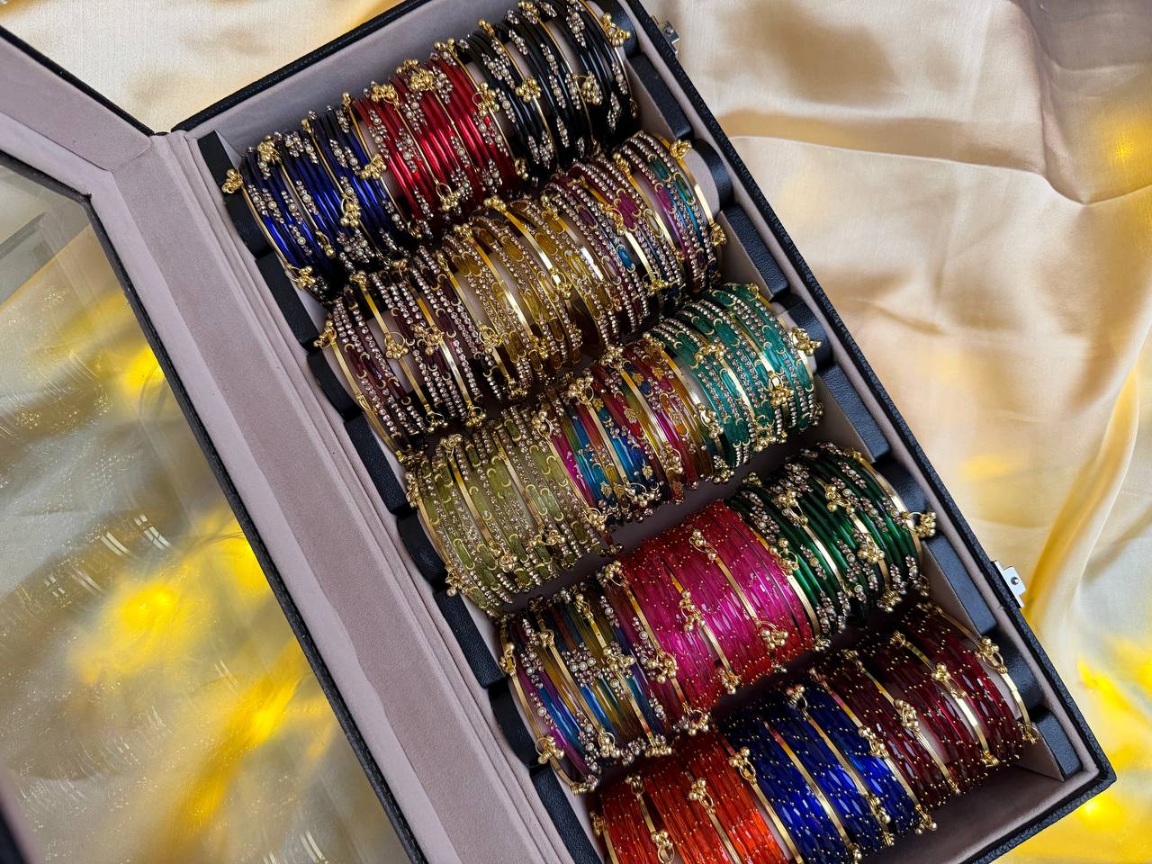 KADAM Royal 15 Set Premium Glass 5 Row Bangles Box with Ghungroo