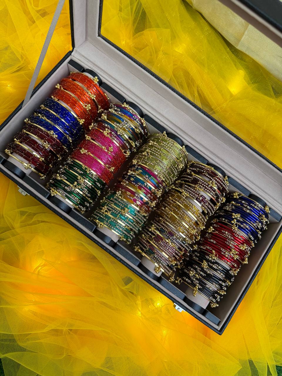 KADAM Royal 15 Set Premium Glass 5 Row Bangles Box with Ghungroo