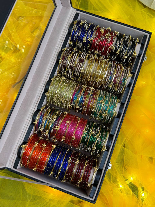 KADAM Royal Premium 15 Set Kashmiri Churi Gift Box with Light – 180 Pcs Bangles + 60 Pcs Ghungroo | Luxury Glass Bangles Box.