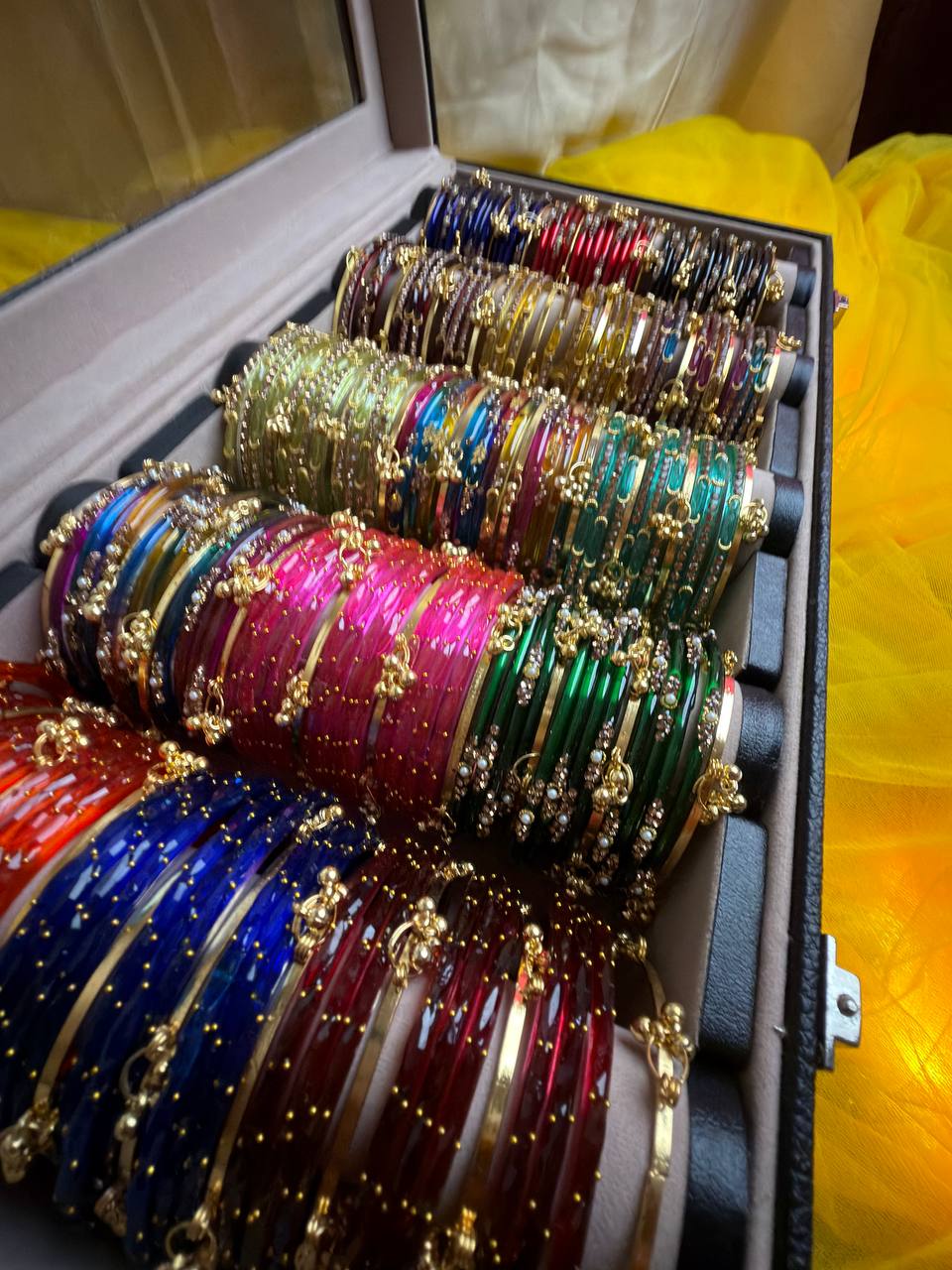 KADAM Royal 15 Set Premium Glass 5 Row Bangles Box with Ghungroo