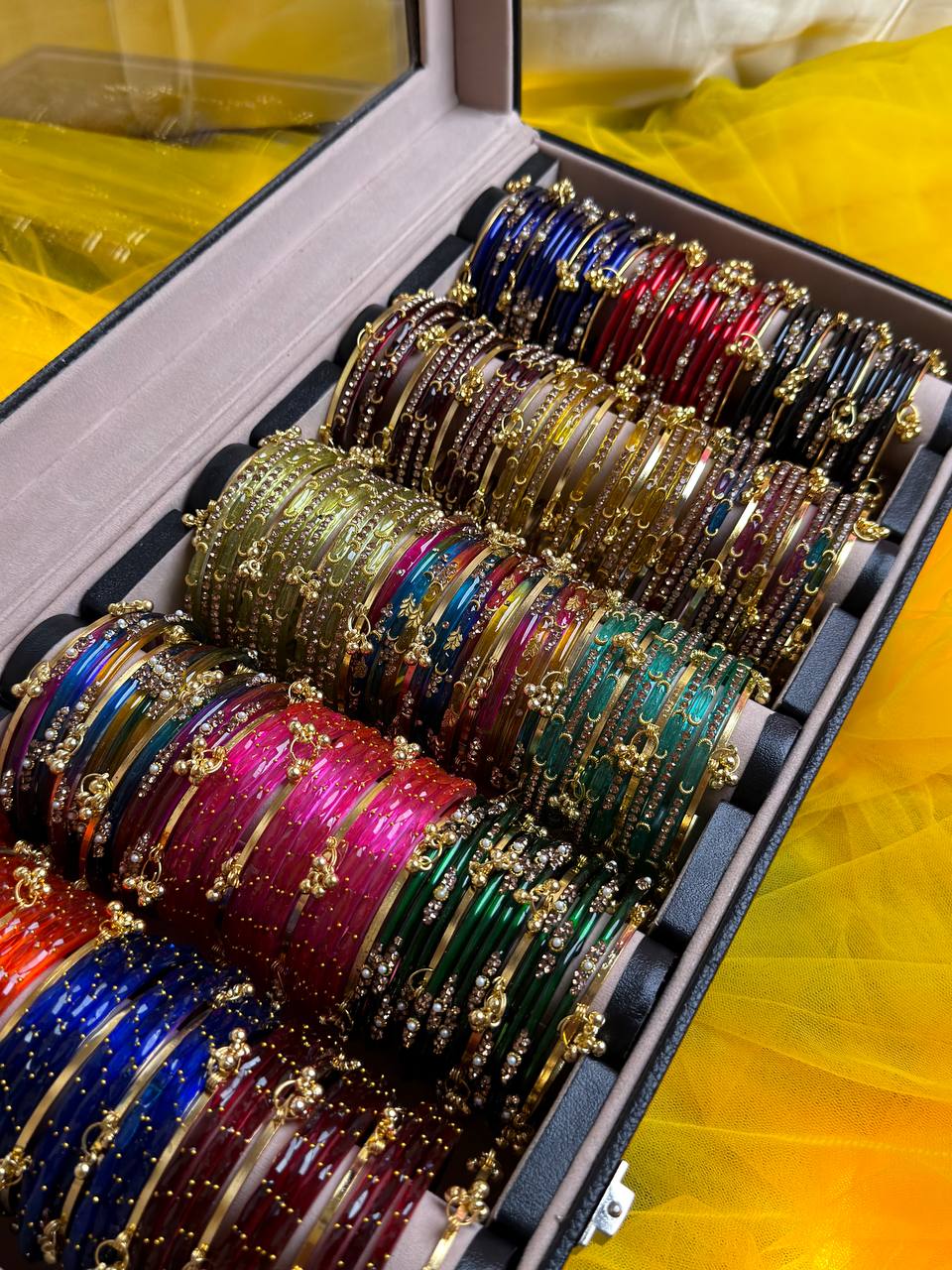KADAM Royal 15 Set Premium Glass 5 Row Bangles Box with Ghungroo
