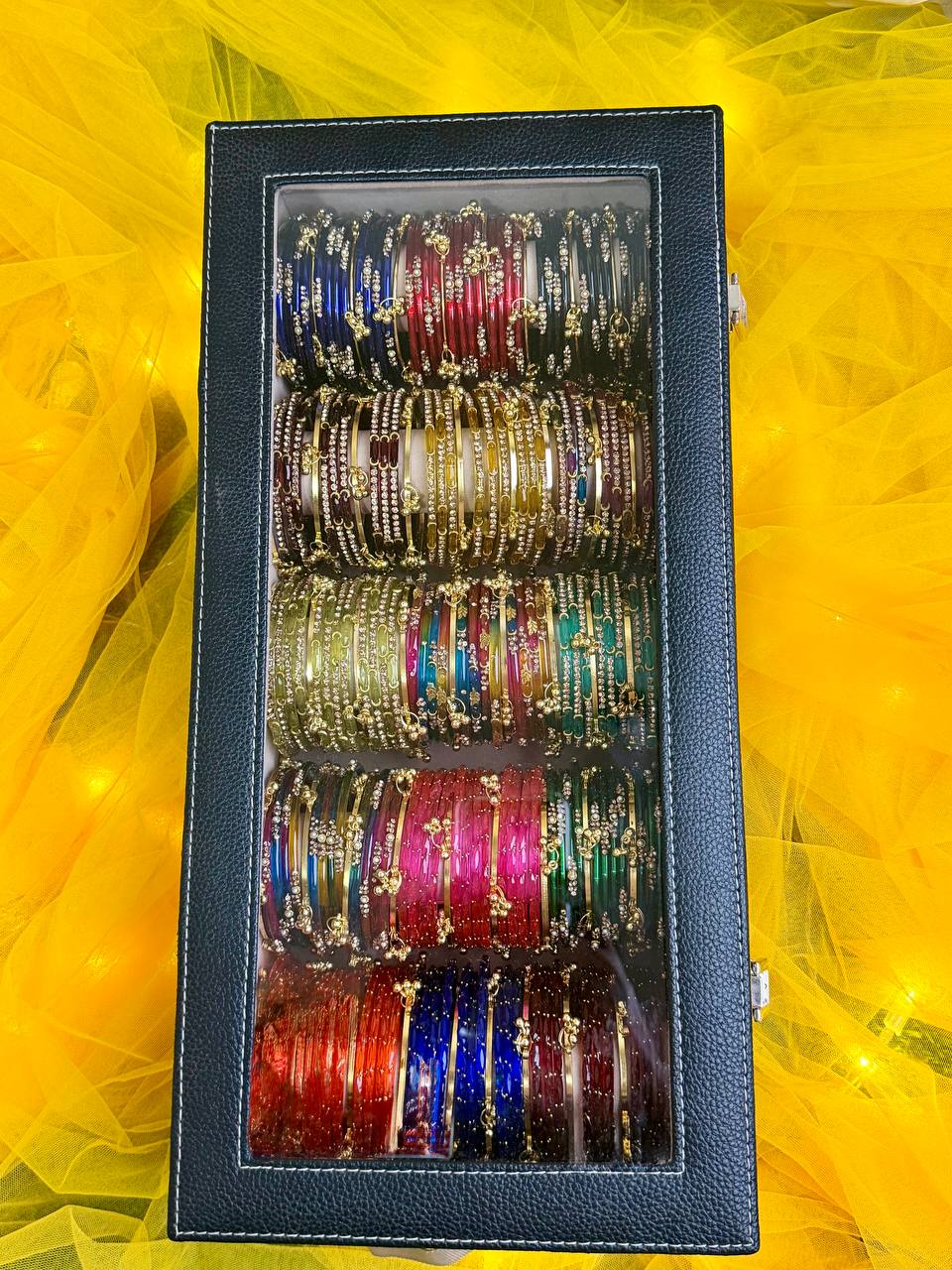 KADAM Royal 15 Set Premium Glass 5 Row Bangles Box with Ghungroo