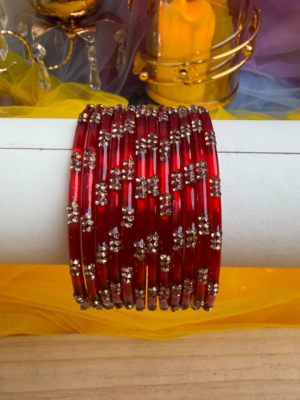 Kashmiri Ruby Red Festival Glow Bangles