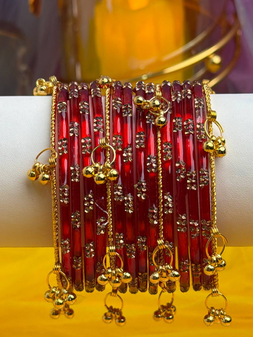 Kashmiri Ruby Red Festival Glow Ghungroo Bangles