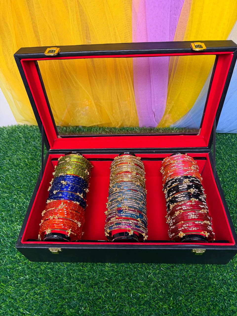 KADAM Khasmiri Jhumka Bangle Full Box with Box light Included – 9 Premium Bangle Sets