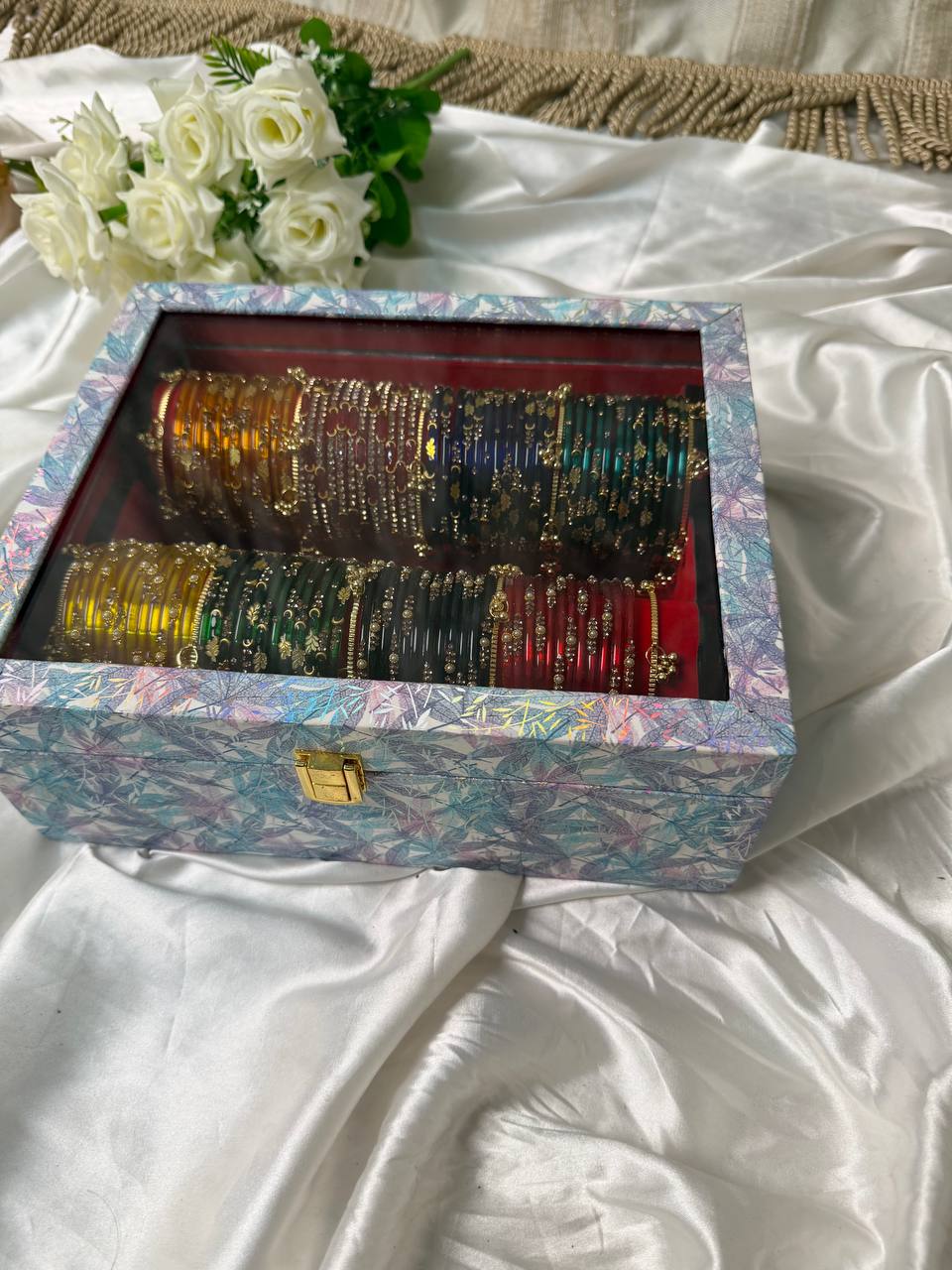 KADAM Premium Kashmiri Bangle Gift Box — 96 Bangles & 10 Ghungroo Bangles (Box included )
