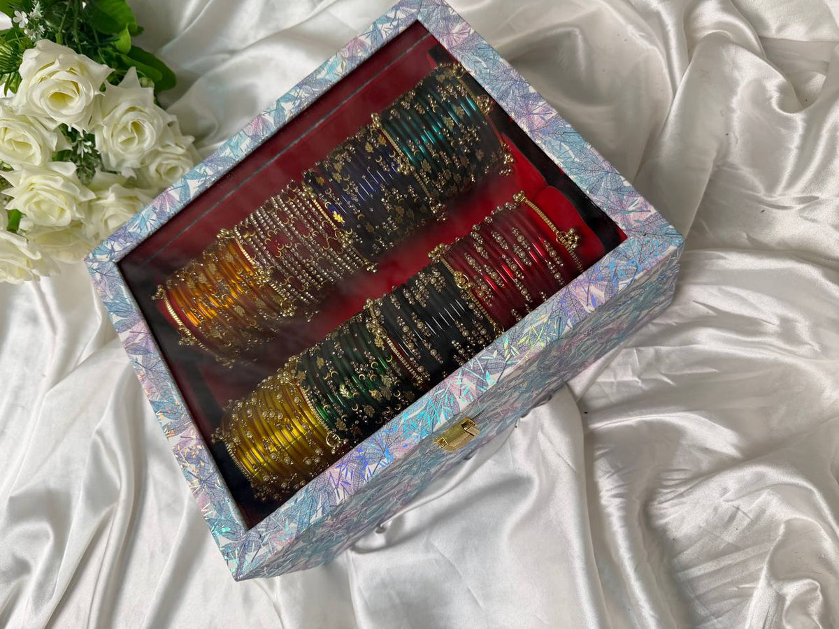 KADAM Premium Kashmiri Bangle Gift Box — 96 Bangles & 10 Ghungroo Bangles (Box included )