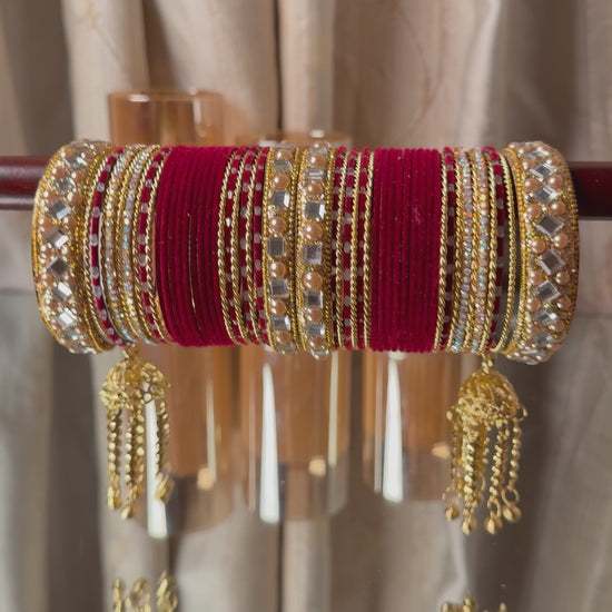 KADAM Royal Crimson Bridal Bangles Set with Jhumka